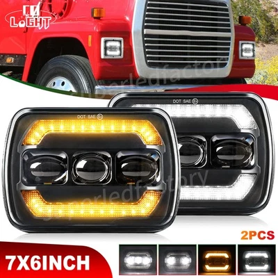 Faro LED DRL haz alto/bajo DRL para camionetas Ford L9000 L800 LN700 2 piezas 7x6" 5x7 Foto 1 de 4