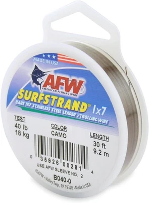 Surfstrand Bare 1x7 Stainless Steel Leader Wire - Fishing 40 lb / 30 ft, Camo  - Image 1 of 4