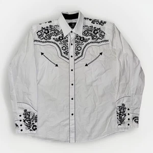 Salvaje Oeste Western Pearl Snap Shirt White Black Embroidered Large 22x28 - Picture 1 of 7