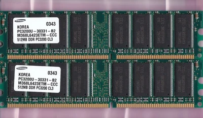 1GB 2x512MB PC-3200 DDR-400 SAMSUNG MEMORY RAM KIT M368L6423ETM-CCC DDR1 PC3200 - Image 1 of 4