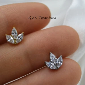 10PCS G23 Titanium 3CZ Labret Lip Piercing Monroe Bar Ear Helix Tragus Cartilage - Picture 1 of 7