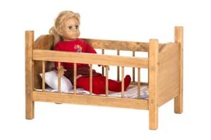 18" Toy Baby Doll Crib Bed Handmade Bedding Heirloom Wood Furniture HARVEST - Picture 1 of 2