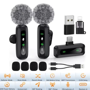 Wireless Lavalier Microphone Clip Mic For iPhone iPad Samsung Recording Vlog UK - Picture 1 of 12