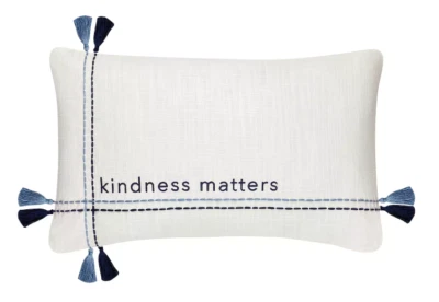 Kindness Matters Throw Pillow Cover 14" x 22" White Blue Tassels Sonoma NEW - Image 1 of 4