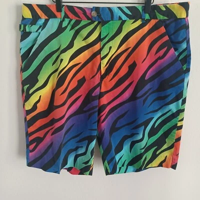 Royal & Awesome 短裤男式 42 Wild One 彩虹老虎印花高尔夫弹力 — 第 1/4 张图片