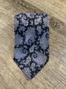 Oakton Ltd Mens All Silk 56" Classic Tie Black Blue Paisley USA Made - Picture 1 of 6