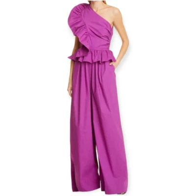 ULLA JOHNSON Solana One Shoulder Wide leg Jumpsuit Color Orchid - Image 1 of 4