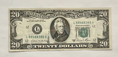 Vintage 1981 $20 Federal Reserve Note; (ERROR) miscut/misalignment on front - Image 1 of 2