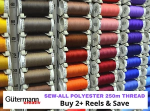 Gutermann Sew-All Polyester Sewing Thread - 250m Reel (Choice of 20+ Colours) - Picture 1 of 5