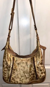 Marino Orlandi python snake embossed gold/beige/cream shoulder bag - Picture 1 of 8