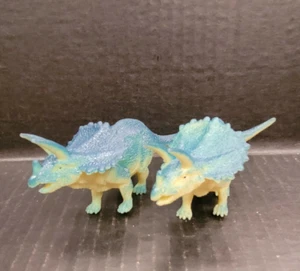 LOT OF 2: TRICERATOPS Hard Plastic Dinosaurs Cake/Cupcake Topper Unbranded 80s - Picture 1 of 5