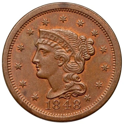 1848 N-26 R-5- Braided Hair Large Cent Coin 1c - Image 1 of 2