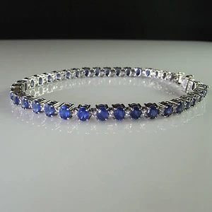 Diamond Ceylon Blue Sapphire Bracelet Tennis 14K Gold Vivid Natural Gem Wedding - Picture 1 of 8