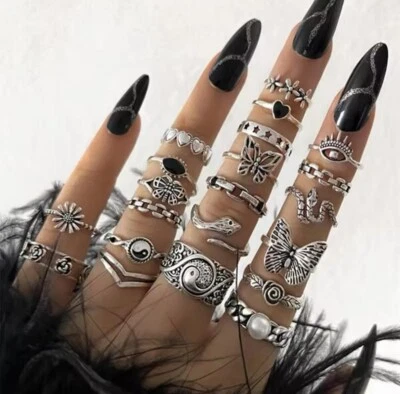 Women's 21 Pcs Adjustable Punk Gothic Butterfly Snake set vintage silver plated - Image 1 of 4
