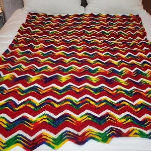 Afghan Chevron Design Homemade Jewel Tones Beautiful 64" X 42" - Picture 1 of 3