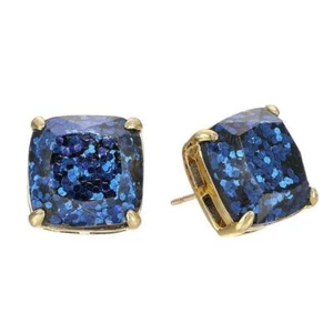 NWT KATE SPADE GLITTER SQUARE STUD EARRINGS $38 NAVY BLUE - Picture 1 of 5