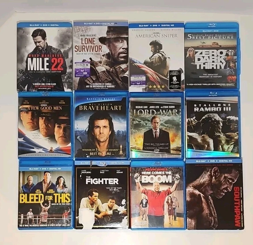 Lot of 12 Blu-Ray War Guns Military Fighting Boxing Movies, Some w/ DVDs - Image 1 of 1