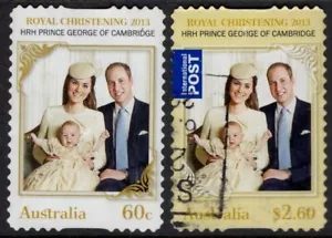 2013 Australia Bautizo del Príncipe Jorge Conjunto de 2 Estampillas S/A Buen Usado - Imagen 1 de 1