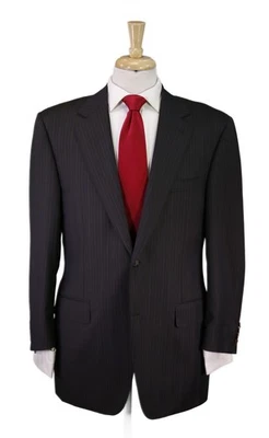 Terno de lã Canali marrom listrado azul 2-Btn muito recente 42R - Imagem 1 de 4