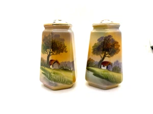 Vintage Nippon Hand Painted Salt and Pepper Shaker Landscape Tree Design - Picture 1 of 15