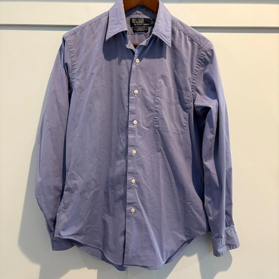 Vintage Polo Ralph Lauren Warwick Men's 15 34/35 Blue Dress Shirt Micro Check - Image 1 of 4