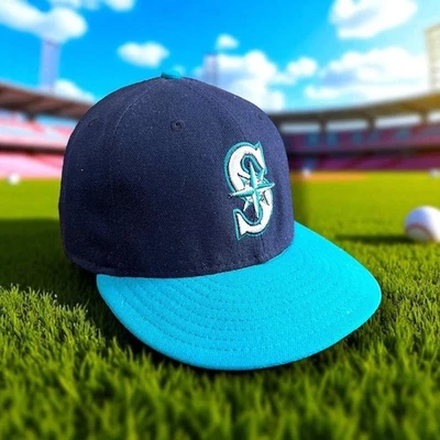 Seattle Mariners MLB New Era 59Fifty Fitted Hat Teal Authentic On-Field 7 3/8 - Image 1 of 4