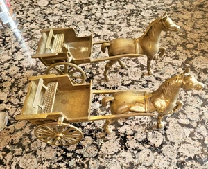 2 sets Vintage Brass Horse and Cart 27cm long - Picture 1 of 4