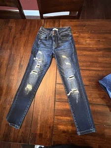KanCan Girls Youth Signature Ankle Skinny Jean 14 Distressed, Dark Wash - Picture 1 of 10