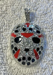 ICED JASON MASK HIP HOP CUBIC ZIRCONIA SILVER Tone BLING FASHION CHARM PENDANT - Picture 1 of 7