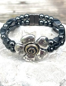 Schwarz Magnet Hämatit Armband Fußkettchen 2-reihig Liebe Wunsch Freude Hoffnung Glaube Schieber - Bild 1 von 8
