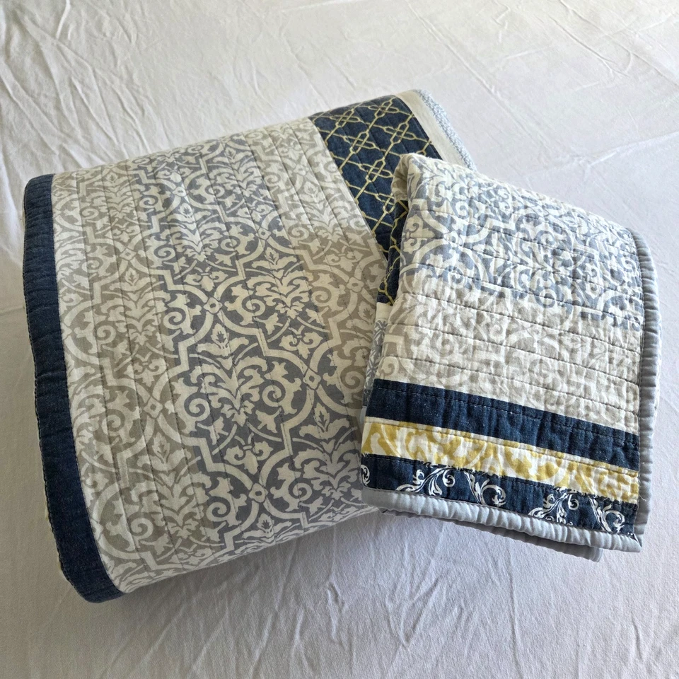 "Edredón y almohada Pem-America azul beige estampado a rayas king/queen 97x100""" Foto 1 de 4