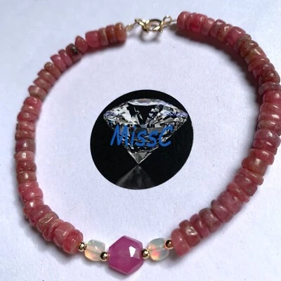 PULSERA ORO 9CT ZAFIRO ROSA, TURMALINA, ÓPALO DE FUEGO, ESTAMPADA 375, TOTALMENTE NATURAL Foto 1 de 4