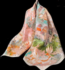 100% Silk 26” large Square Scarf Women neckerchief Wrap floral pink red ws628 - Picture 1 of 3