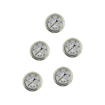 5 PACK LIQUID FILLED PRESSURE GAUGE 0-2000 PSI, 1.5" FACE, 1/8" NPT BACK MOUNT - Image 1 of 3
