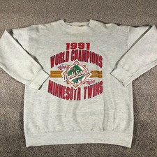 VTG Minnesota Twins Sweater Mens XL Gray 1991 World Series MLB Baseball USA Made