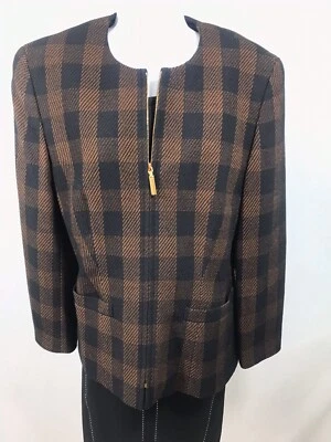 Escada Margaretha Ley 复古拉链夹克窗玻璃黑色 N 棕色 40 码  — 第 1/4 张图片