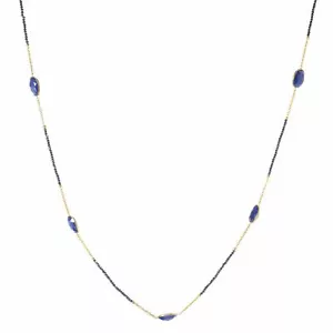Collana Meher's 40" Lapislazzuli14x10mm Pietra Preziosa e Spinello Nero Stazione Oro - Foto 1 di 2