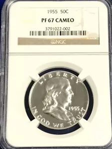 1955 NGC PF67CAM cameo Franklin mezzo dollaro - Foto 1 di 12