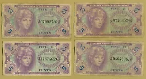Vietnam US Military Payment Certificate 5 Cents Series 641. Lot of 4 pieces A - Picture 1 of 2