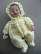 Doll Clothes Vintage Style Yellow set: romper booties bonnet Fit baby 10"  12"