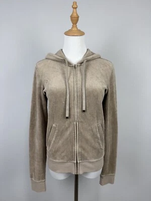 Juicy Couture Beige Full Zip Long Sleeve Comfort Hooded Sweater Sz M - Image 1 of 4