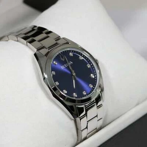 Bulova Surveyor Blue Dial Diamond Markers Stainless Steel Women's Watch 96P229 - Picture 1 of 9