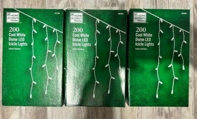 3 boxes HOME ACCENTS WEDDING 200 COOL WHITE LED DOME ICICLE LIGHTS  - Image 1 of 3