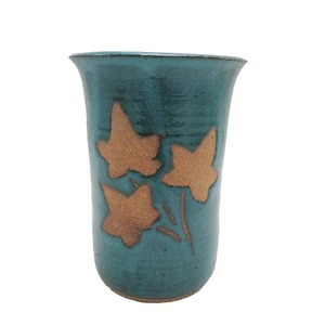 Cool Art Pottery Hand Thrown Vase Leaves Signed 6" Eclectic.... - Picture 1 of 10
