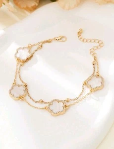 Sweet Four Leaf Clover Design Double Layered Bracelet - Picture 1 of 4