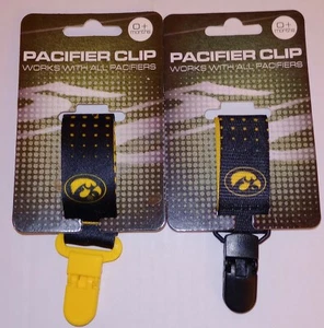 Iowa Hawkeyes Pacifier Clips 0+ Months 2 Pack Black/Yellow - Picture 1 of 2