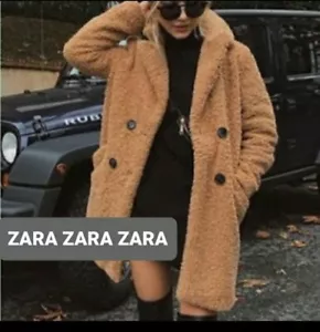 ZARA Women Fleece Short Button down Camel Beige Coat Size Medium NEW - Picture 1 of 11