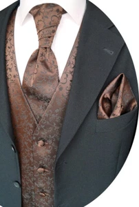 Chaleco de boda con plastrón, pañuelo de bolsillo y corbata, marrón, n.º17,5 talla 44-114 - Imagen 1 de 6