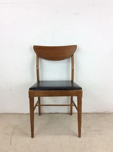 Mid Century Modern Walnut Chair with Black Vinyl Upholstery - Picture 1 of 23