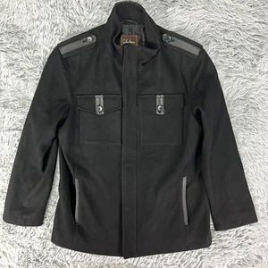 Cole Haan Wool Blend Coat Men's M Black Military Style Lambskin Accent - Picture 1 of 10